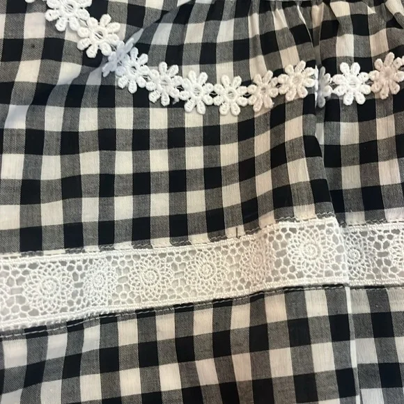 Very cute, gathered waist, gingham and lace trim J. Crew cotton top. - Picture 3 of 4